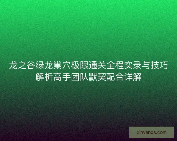 龙之谷绿龙巢穴极限通关全程实录与技巧解析高手团队默契配合详解